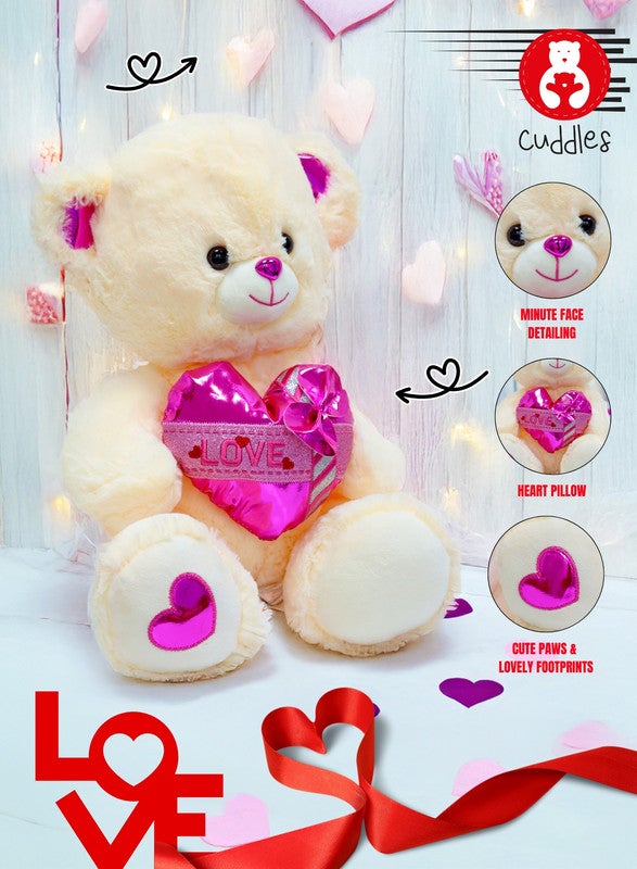 Cuddles Valentines Day Gifts for Him & Her, Teddy Bear with Heart, 45cm Soft Stuffed Bear Plush Toy, Gifts for Girlfriend Boyfriend, White - Image 4